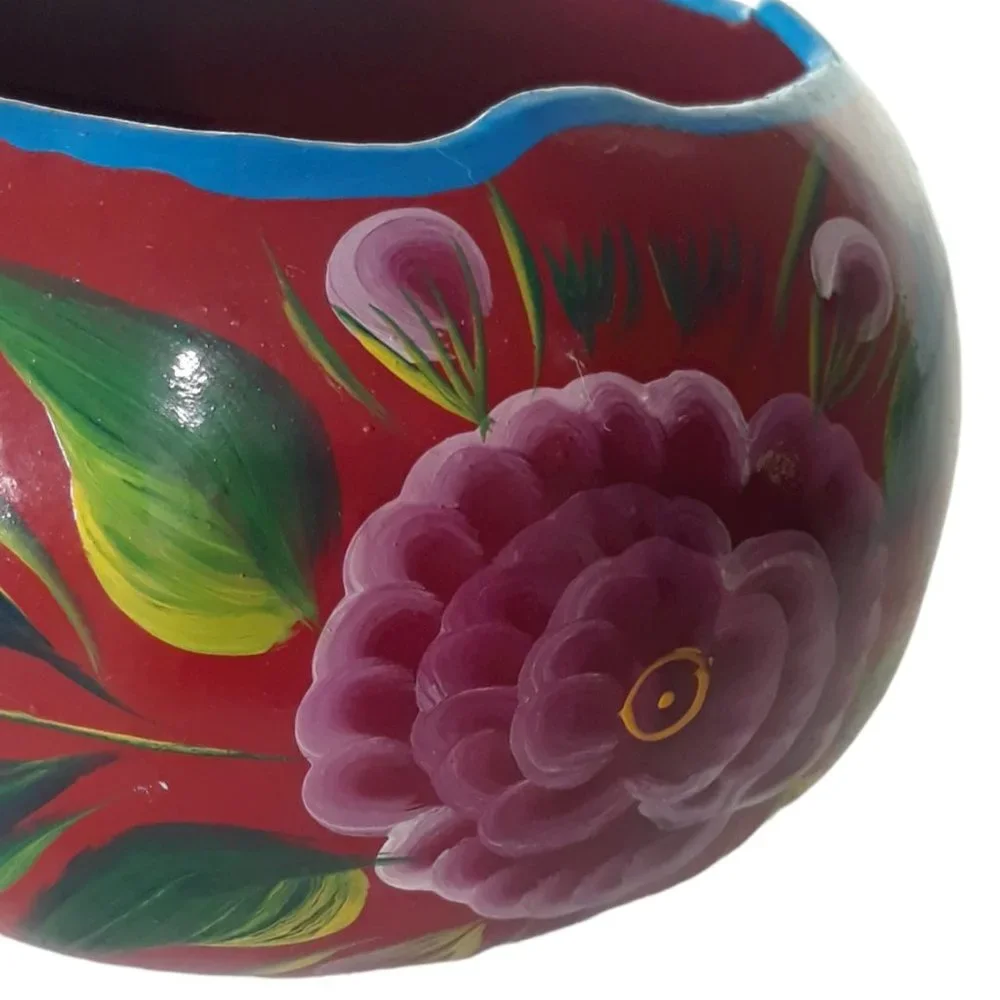 Hand painted Floral Gourd Trinket Jewelry Box with Lid